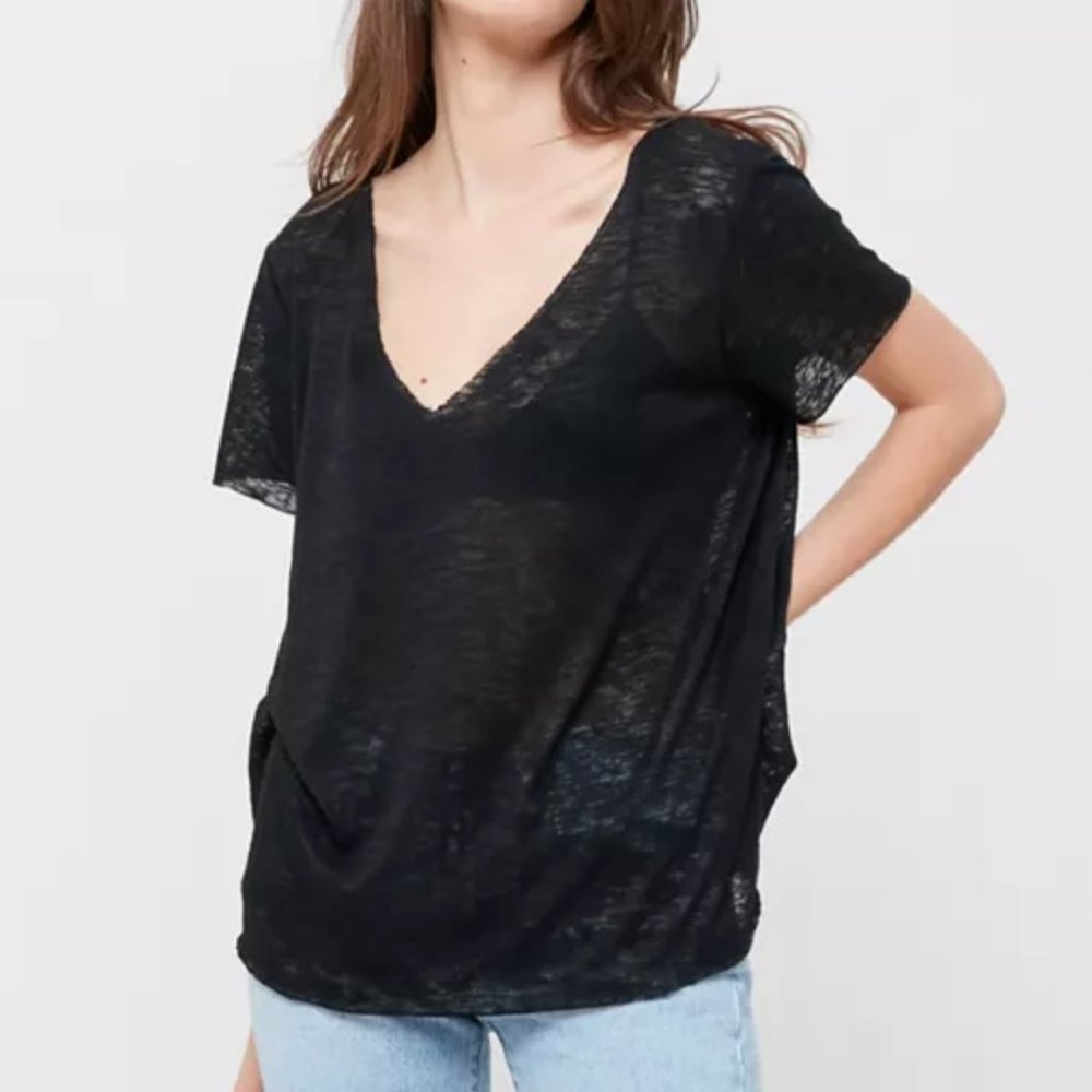 Project Social T Textured-Knit V-Neck Tee